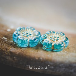 Perles fleurs turquoise et doré 13mm X10 Perles acryliques