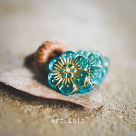 Perles fleurs turquoise et doré 13mm X10 Perles acryliques