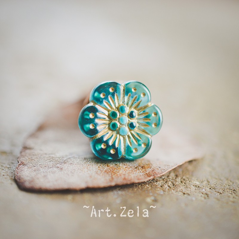 Perles fleurs turquoise et doré 13mm X10 Perles acryliques