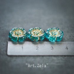 Perles fleurs turquoise et doré 13mm X10 Perles acryliques