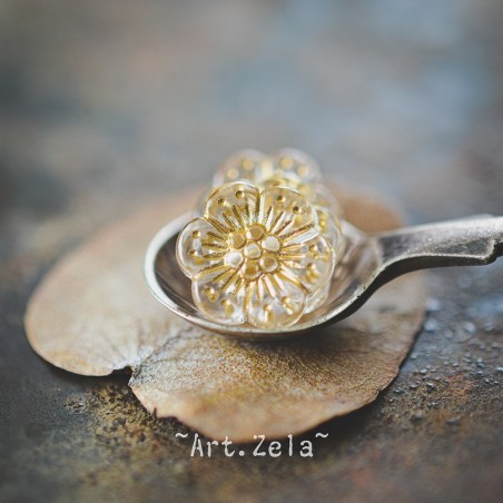 Perles fleurs transparentes cristal doré 13mm X10 Perles acryliques