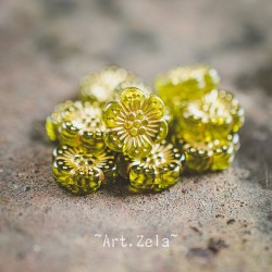 Perles fleurs vert péridot et doré 13mm X10 Perles acryliques