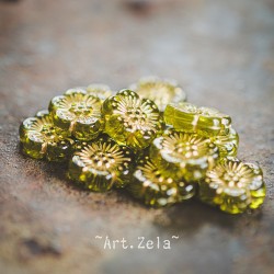 Perles fleurs vert péridot et doré 13mm X10 Perles acryliques