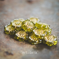 Perles fleurs vert péridot et doré 13mm X10 Perles acryliques
