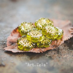 Perles fleurs vert péridot et doré 13mm X10 Perles acryliques