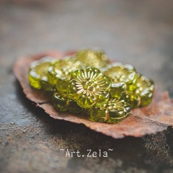 Perles fleurs vert péridot et doré 13mm X10 Perles acryliques