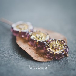 Perles fleurs parme clair et doré 13mm X10 Perles acryliques