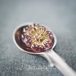 Perles fleurs parme clair et doré 13mm X10 Perles acryliques