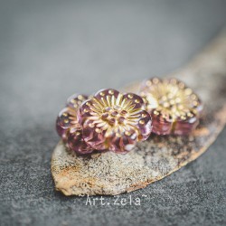 Perles fleurs parme clair et doré 13mm X10 Perles acryliques