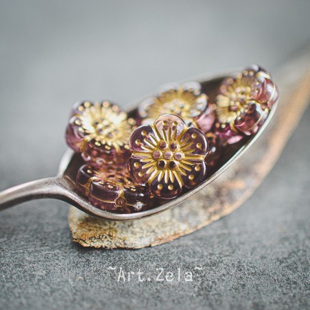 Perles fleurs parme clair et doré 13mm X10 Perles acryliques