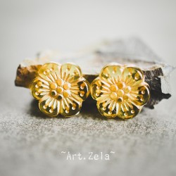 Perles fleurs jaune safran et doré 13mm X10 Perles acryliques