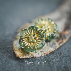 Perles fleurs vert et doré 13mm X10 Perles acryliques