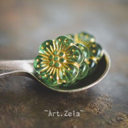 Perles fleurs vert et doré 13mm X10 Perles acryliques