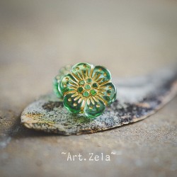 Perles fleurs vert et doré 13mm X10 Perles acryliques