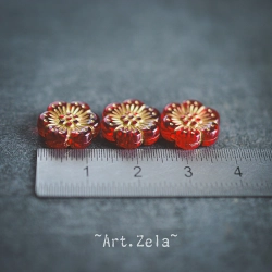 Perles fleurs rouge et doré 13mm X10 Perles acryliques