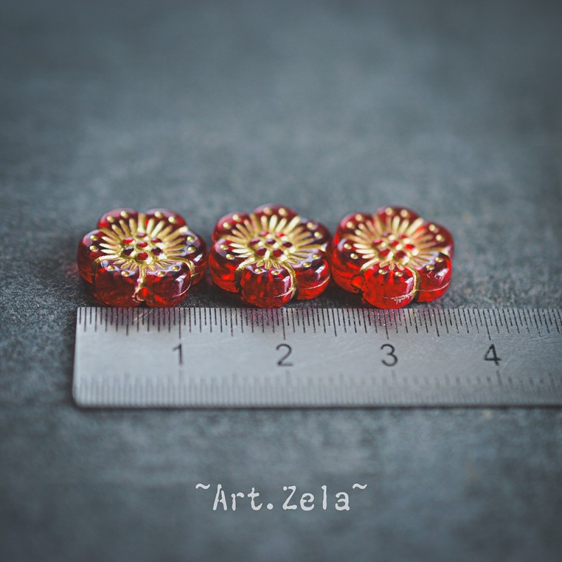 Perles fleurs rouge et doré 13mm X10 Perles acryliques