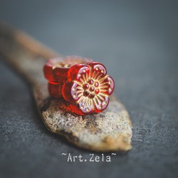 Perles fleurs rouge et doré 13mm X10 Perles acryliques