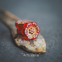 Perles fleurs rouge et doré 13mm X10 Perles acryliques