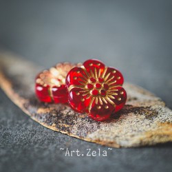 Perles fleurs rouge et doré 13mm X10 Perles acryliques