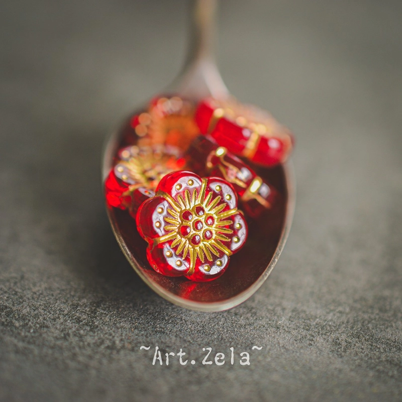 Perles fleurs rouge et doré 13mm X10 Perles acryliques