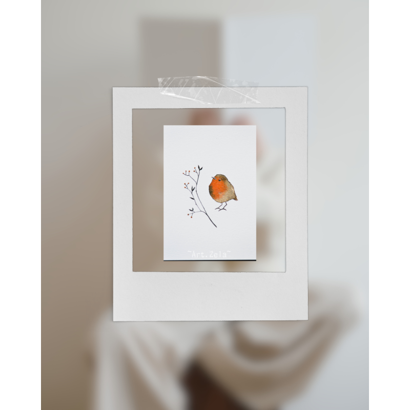Carte postale aquarelle Rouge-gorge - Papier recyclé premium