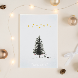 Carte postale aquarelle Sapin de Noël - Papier recyclé premium