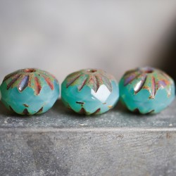 Cruellers turquoises 10mm X6 Perles verre tchèque facettes