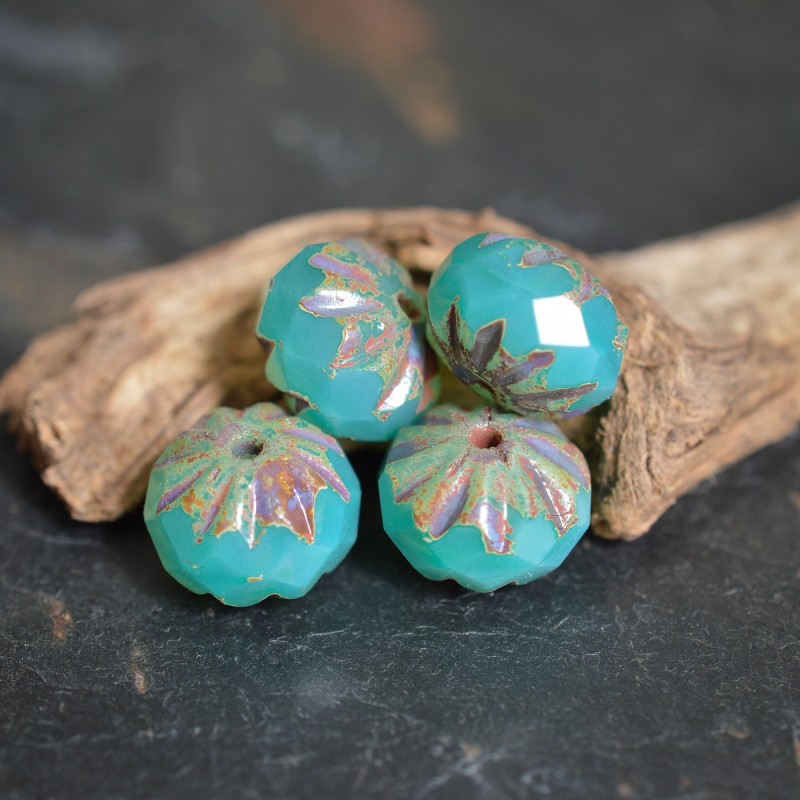 Cruellers turquoises 10mm X6 Perles verre tchèque facettes