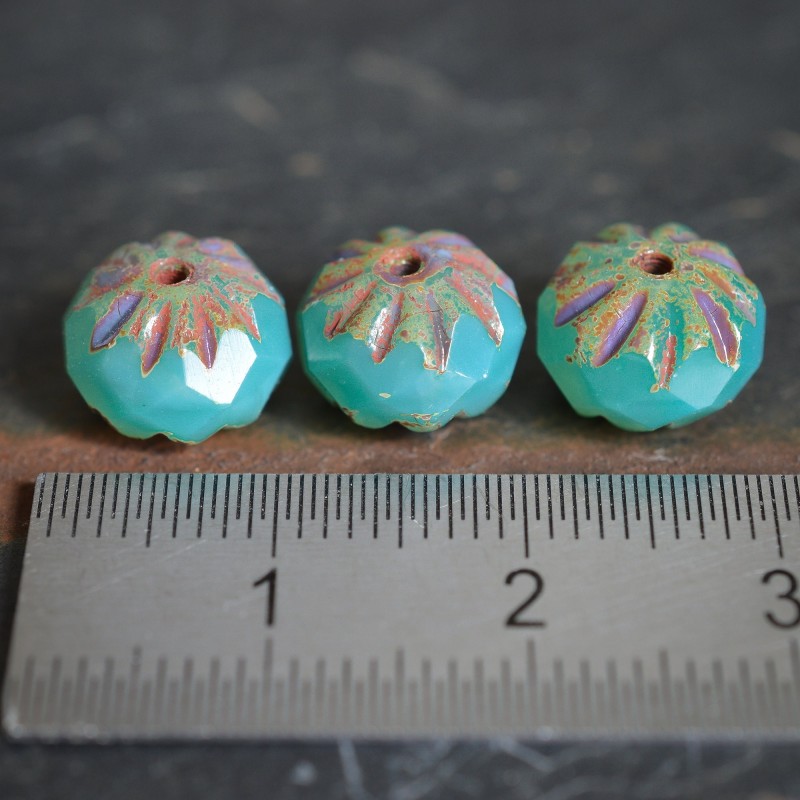 Cruellers turquoises 10mm X6 Perles verre tchèque facettes