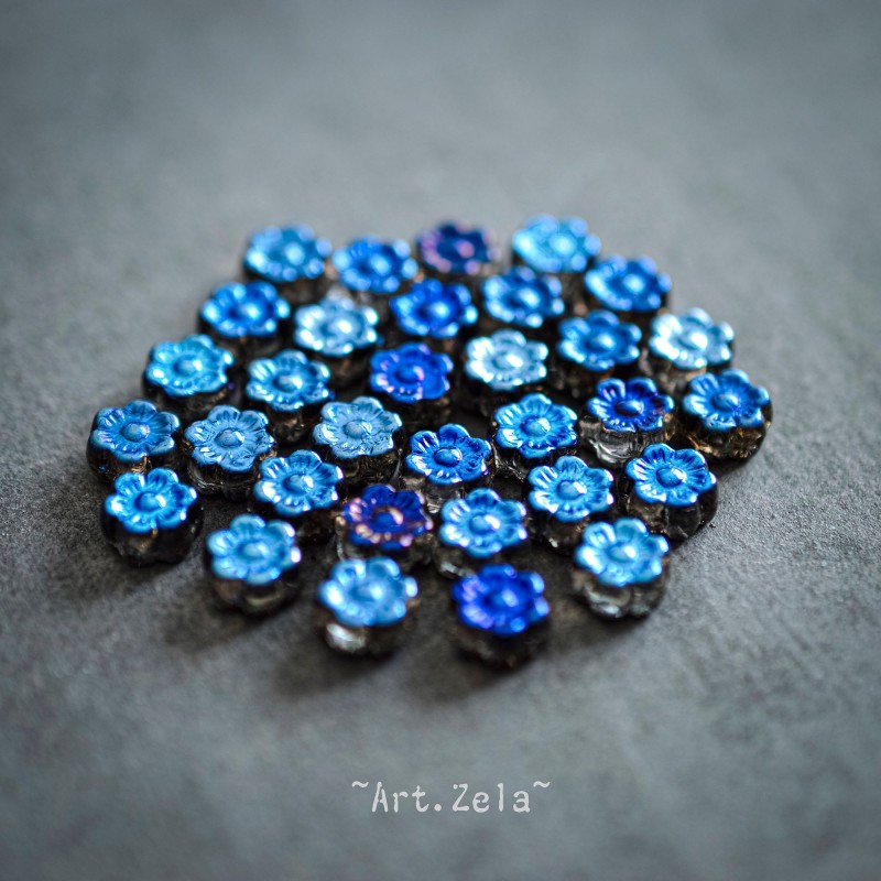 Fleurs hawaïennes bleues 6mm X25 Perles verre tchèque métallisé