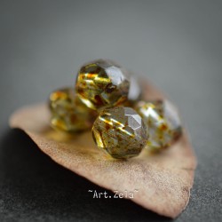 Facettes ambre vert jaune 8mm X10 Perles verre tchèque lustré