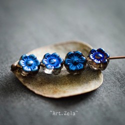 Fleurs hawaïennes bleues 6mm X25 Perles verre tchèque métallisé