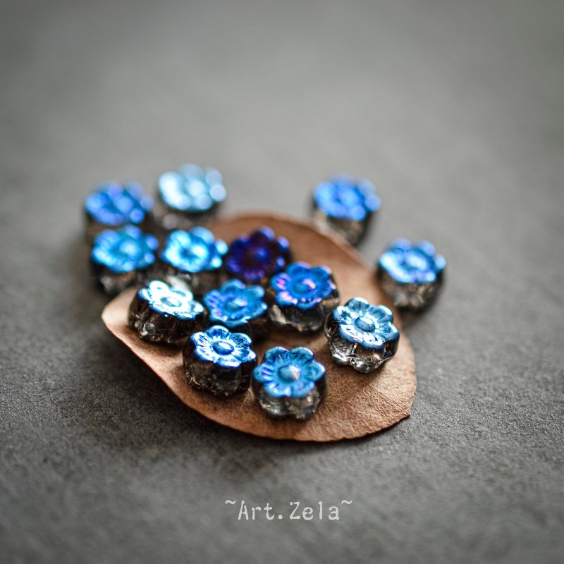 Fleurs hawaïennes bleues 6mm X25 Perles verre tchèque métallisé