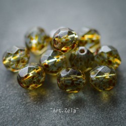 Facettes ambre vert jaune 8mm X10 Perles verre tchèque lustré