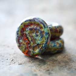 Perles fossiles ambrées 18mm X4 Perles verre tchèque Picasso