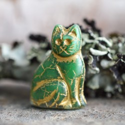 Chat vert bronze 25mm X1 Perle verre tchèque mat