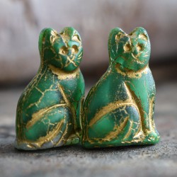 Chat vert bronze 25mm X1 Perle verre tchèque mat