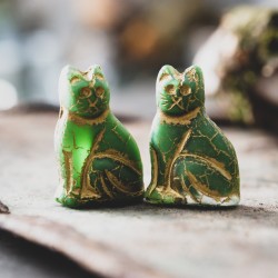 Chat vert bronze 25mm X1 Perle verre tchèque mat