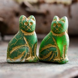 Chat vert bronze 25mm X1 Perle verre tchèque mat