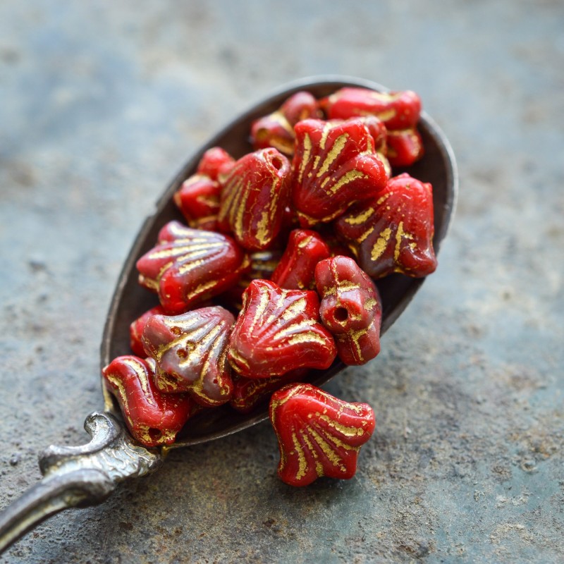 Petits lys rouges 9mm X10 Perles verre tchèque opaque Bronze