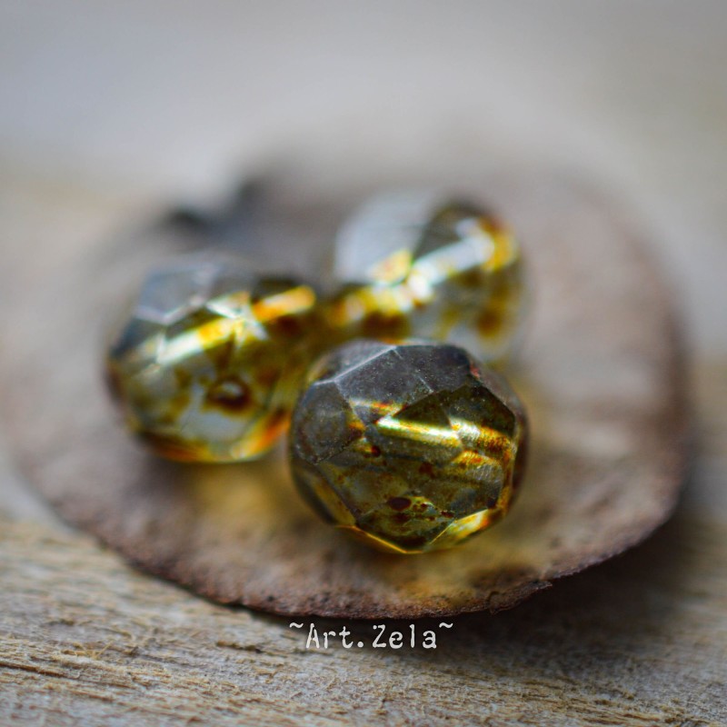 Facettes ambre vert jaune 8mm X10 Perles verre tchèque lustré