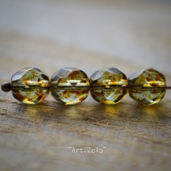 Facettes ambre vert jaune 8mm X10 Perles verre tchèque lustré