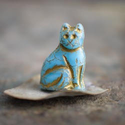 Chat bleu opalescent bronze 25mm X1 Perle verre tchèque mat