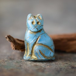 Chat bleu opalescent bronze 25mm X1 Perle verre tchèque mat