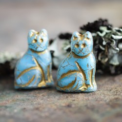 Chat bleu opalescent bronze 25mm X1 Perle verre tchèque mat