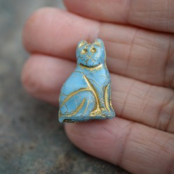 Chat bleu opalescent bronze 25mm X1 Perle verre tchèque mat