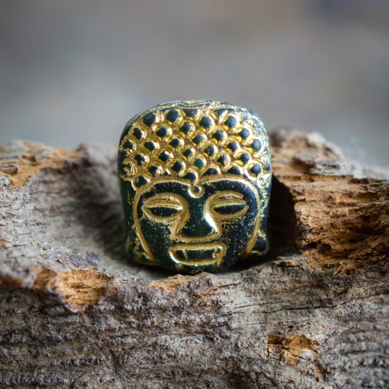 Bouddha vert émeraude 14mm X2 Perles verre tchèque mat