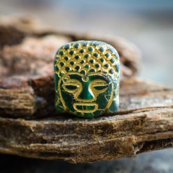 Bouddha vert émeraude 14mm X2 Perles verre tchèque mat