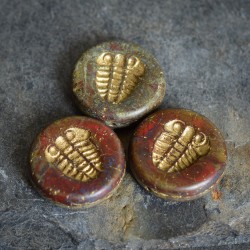 Perles trilobites gris rouge 18mm X2 Perles verre tchèque Picasso Mat