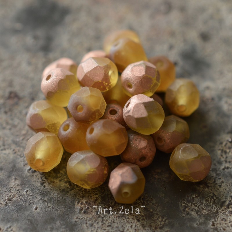 Perles facettes cuivre rose bronze 6mm X20 Perles verre tchèque mat